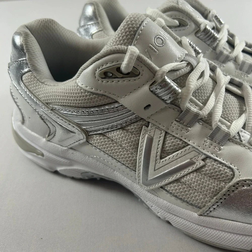 Vionic 23WALK 2.0 Shoes Womens 8.5 Wide White‎ Silver Leather Walking Sneakers